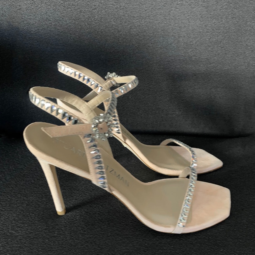 Stuart Weitzman "Gemcut 100" Blush Suede Embellished Sandals Size: 9.5B - $650 - Picture 2 of 13